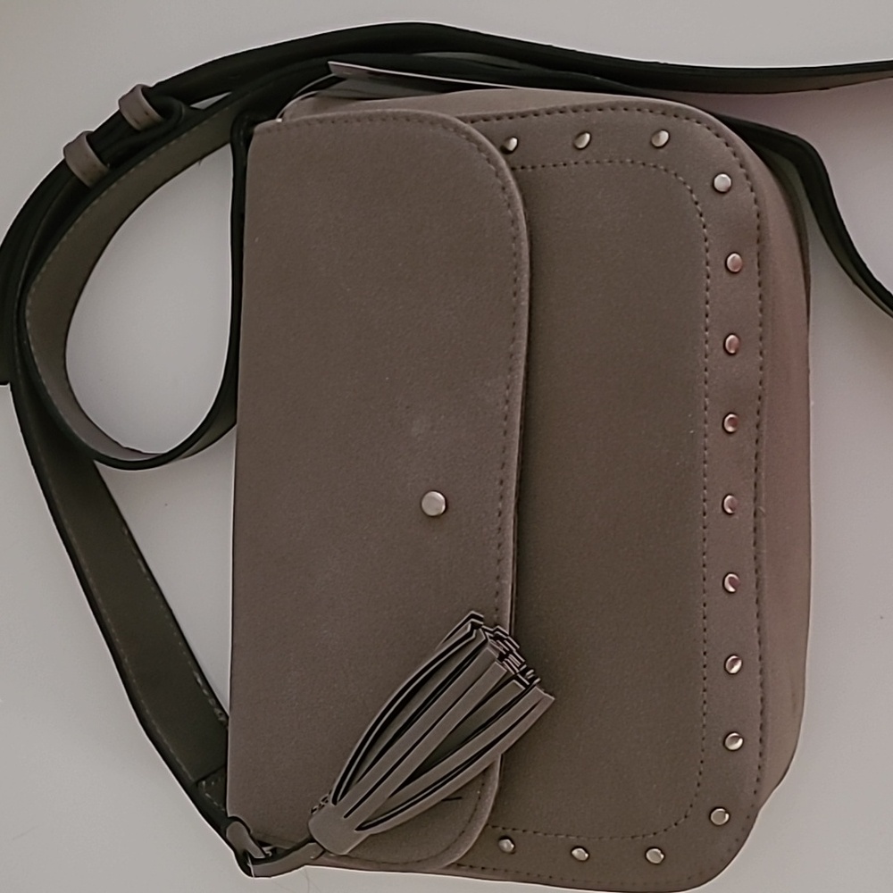 Gray Studded Saddle Crossbody/Shoulder Bag NWT
